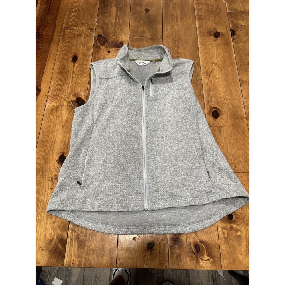Orvis Women's XL Gray Heathered Full Zip Sweater Fleece Vest Jacket Swing Style